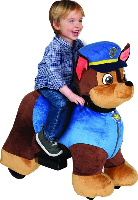 From Huffy, We Make Fun. Huffy Chase 6V Plush Electric Ride-On Toy for Toddlers. Description:Your toddler can save the day with this PAW Patrol Chase plush ride-on! Age Range: 18 months and up. Maximum Weight: 45 lbs. Features Include super-soft plush fur, an adorable hat, large animated eyes, and a cute, cuddly style.. Paw patrol ride on toy
